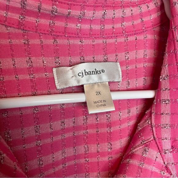 CJ Banks Pink Striped Barbie Tunic Henley Top With Pockets! Size 2X - Picture 2 of 8